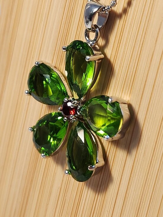 Very VTG 925 Peridot & Garnet Daisy Pendant 18" Necklace by C^A Château d'Argent - Picture 7 of 11
